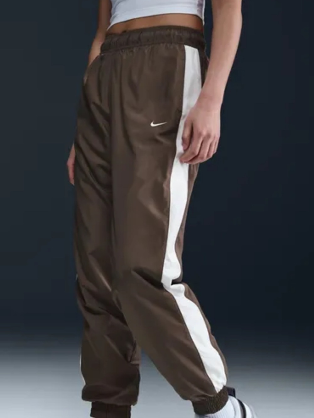 Nike Sportswear Vintage Style Classic Woven Lined Track Pants in Brown/White L